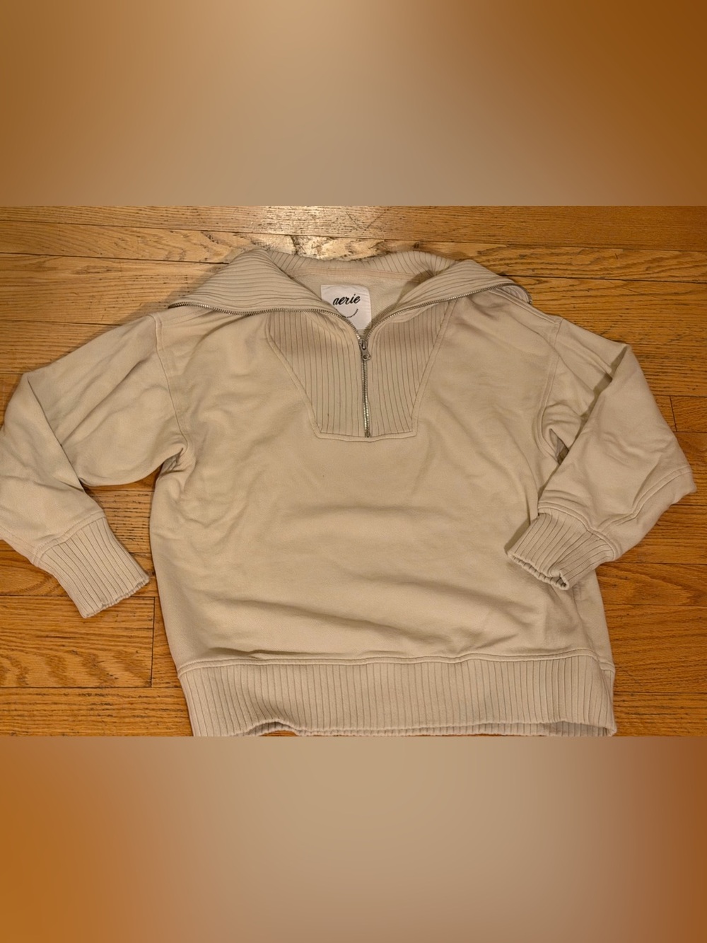 Aerie Women's Down To Earth Tan Comfy Quarter Zip Sweatshirt Size XXS